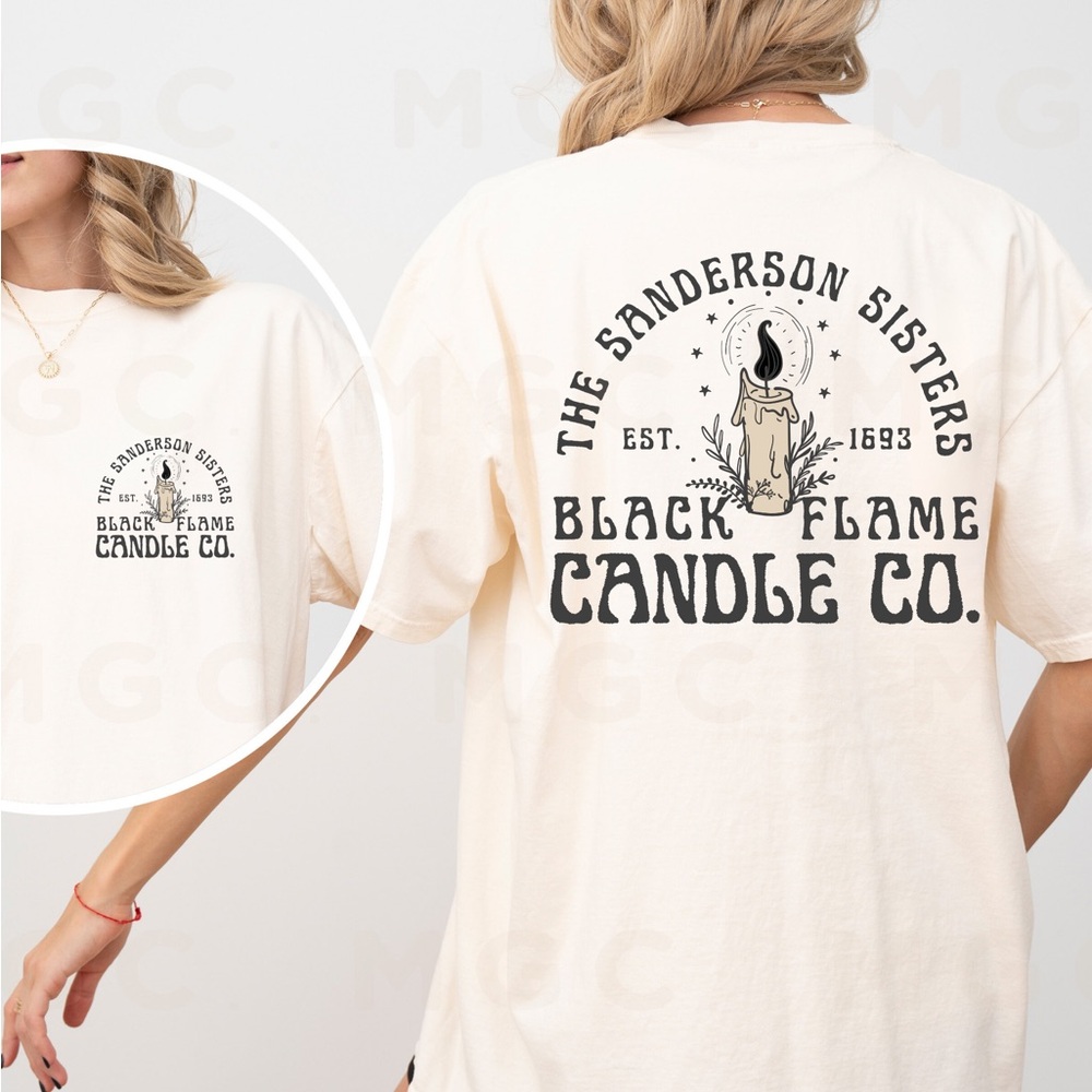 🚨 SALE 🚨 Comfort Colors Hocus Pocus Sanderson Sisters Black Flame Candle co Tee